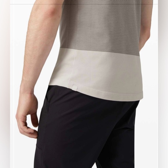 Mens Lululemon Tech Pique Golf Polo Medium Statement Stripe Vapor Asphalt Grey - Picture 4 of 10